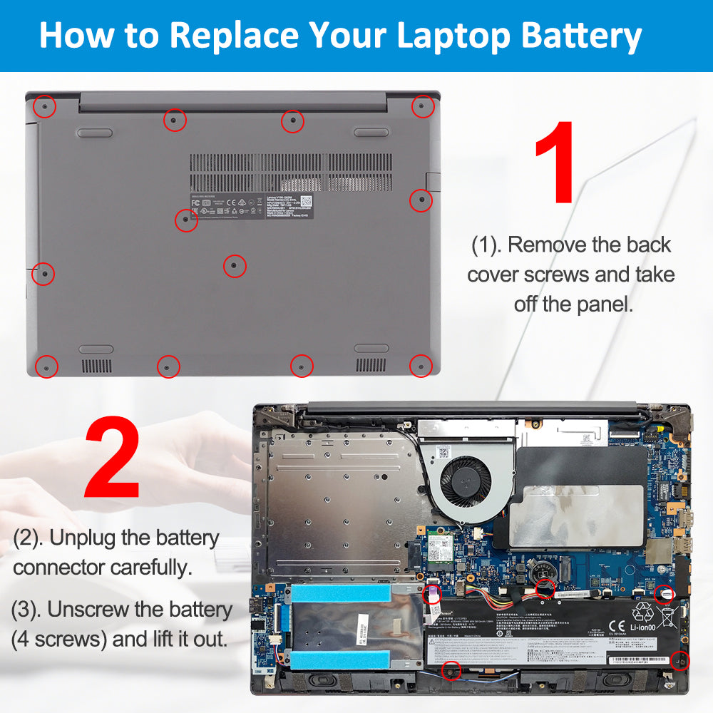 Lenovo L17C2PB3 replacement Li-ion laptop battery 7.6V 30Wh DIY 3-step replacement 4-screw removal