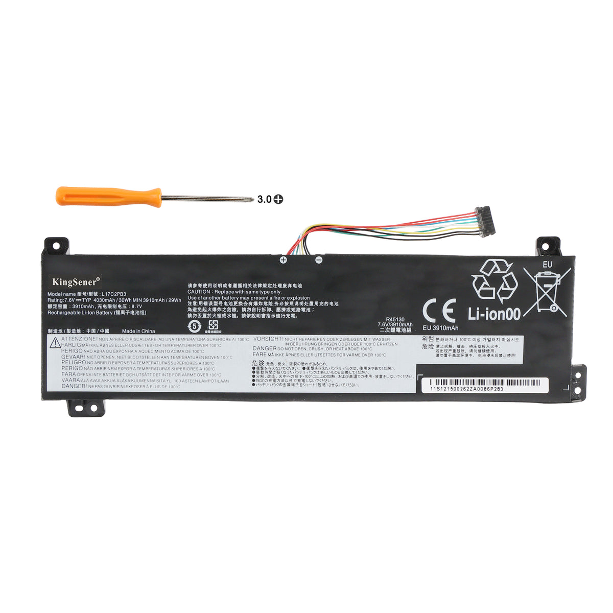 Lenovo L17C2PB3 replacement Li-ion laptop battery 7.6V 30Wh 4030mAh PH3 screwdriver for installation