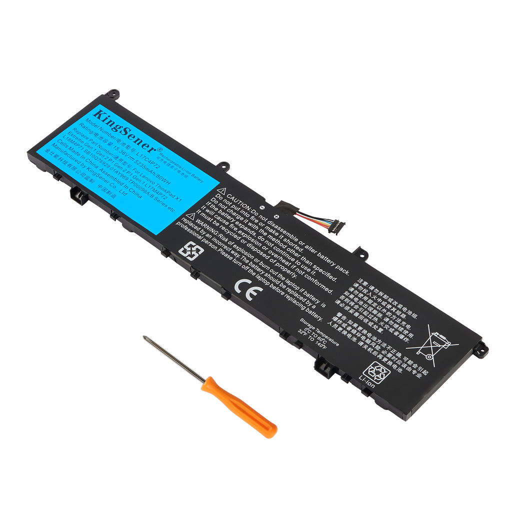 L17C4P72 Replacement Battery For Lenovo ThinkPad X1 - Front View on White