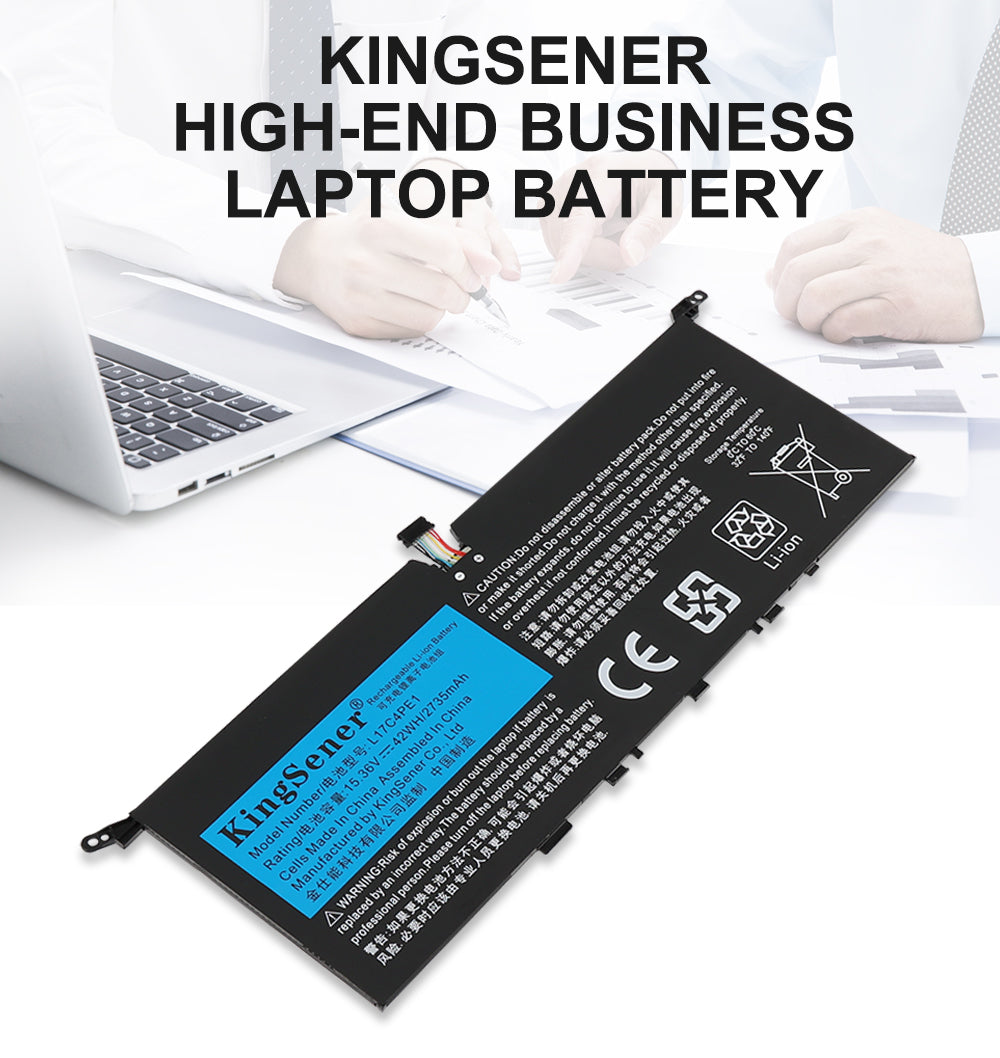 L17M4PE1 Replacement Laptop Battery for Lenovo, , perspective view of the battery casing and mounting tabs.