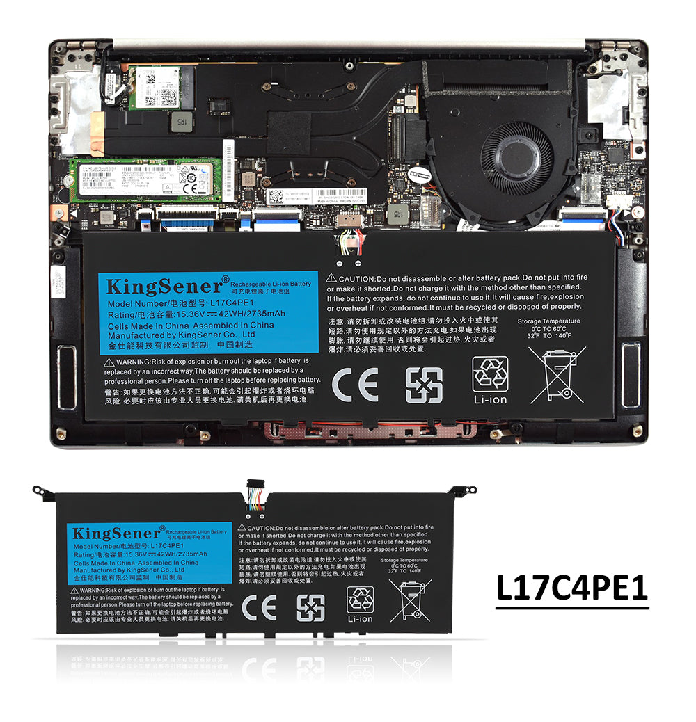 L17M4PE1 Replacement Laptop Battery for Lenovo, , rear view showing the smooth surface and structural design.