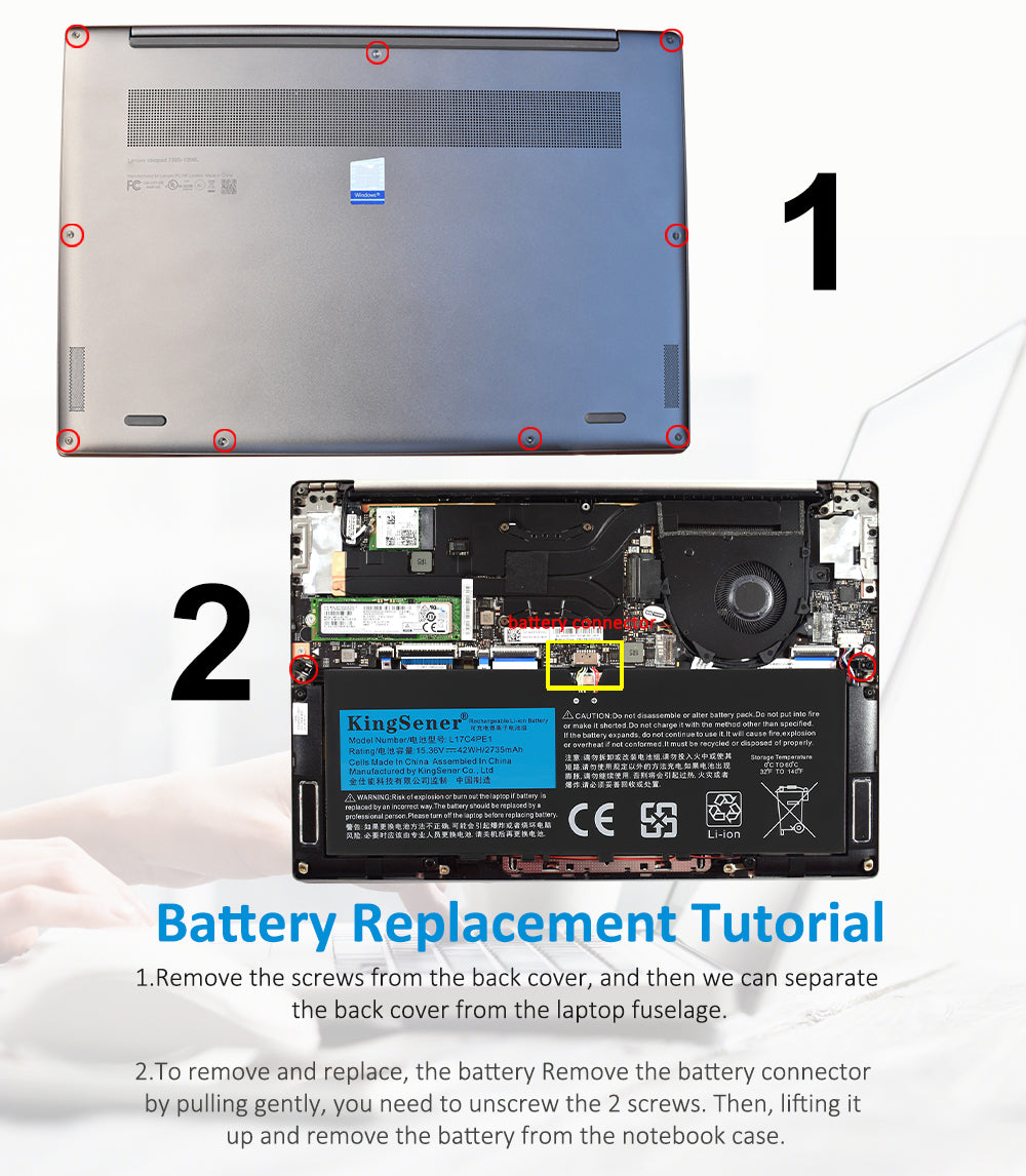 L17M4PE1 Replacement Laptop Battery for Lenovo, , angled view of the internal rechargeable battery unit.