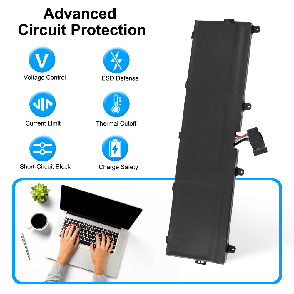 L17C6P51 Replacement Laptop Battery for Lenovo, , rear view showing the smooth surface and structural design.