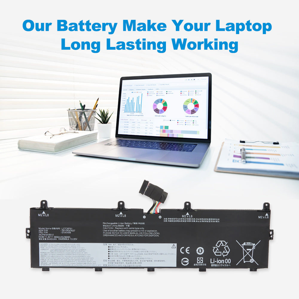 L17C6P51 Replacement Laptop Battery for Lenovo, , side profile highlighting the slim form factor.
