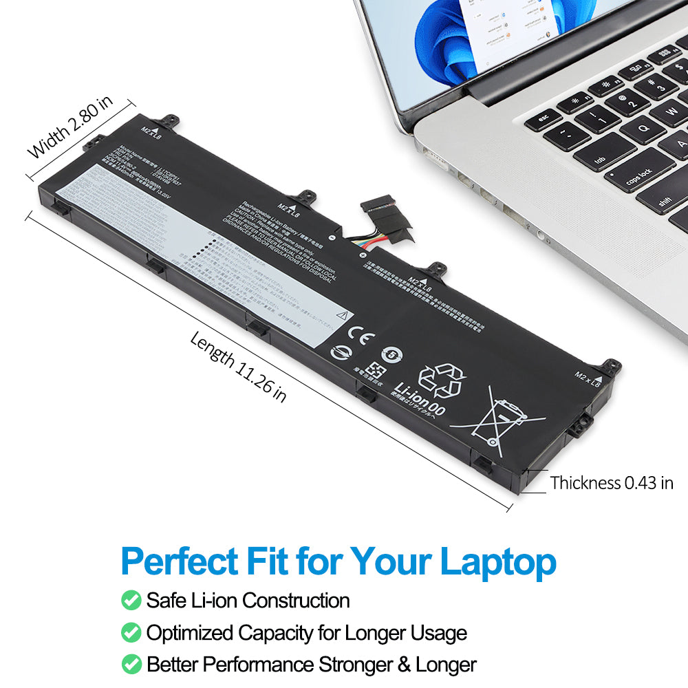 L17C6P51 Replacement Laptop Battery for Lenovo, , angled view of the internal rechargeable battery unit.