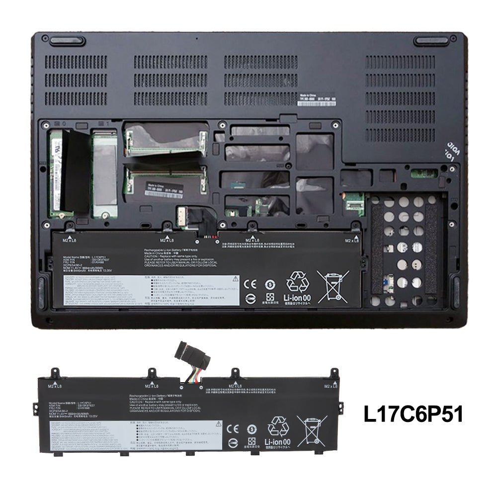 L17C6P51 Replacement Laptop Battery for Lenovo, , perspective view of the battery casing and mounting tabs.