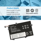 L17L3P52 rechargeable battery for Lenovo L480, 45Wh capacity, showing technical labels and regulatory icons like CE and UKCA.