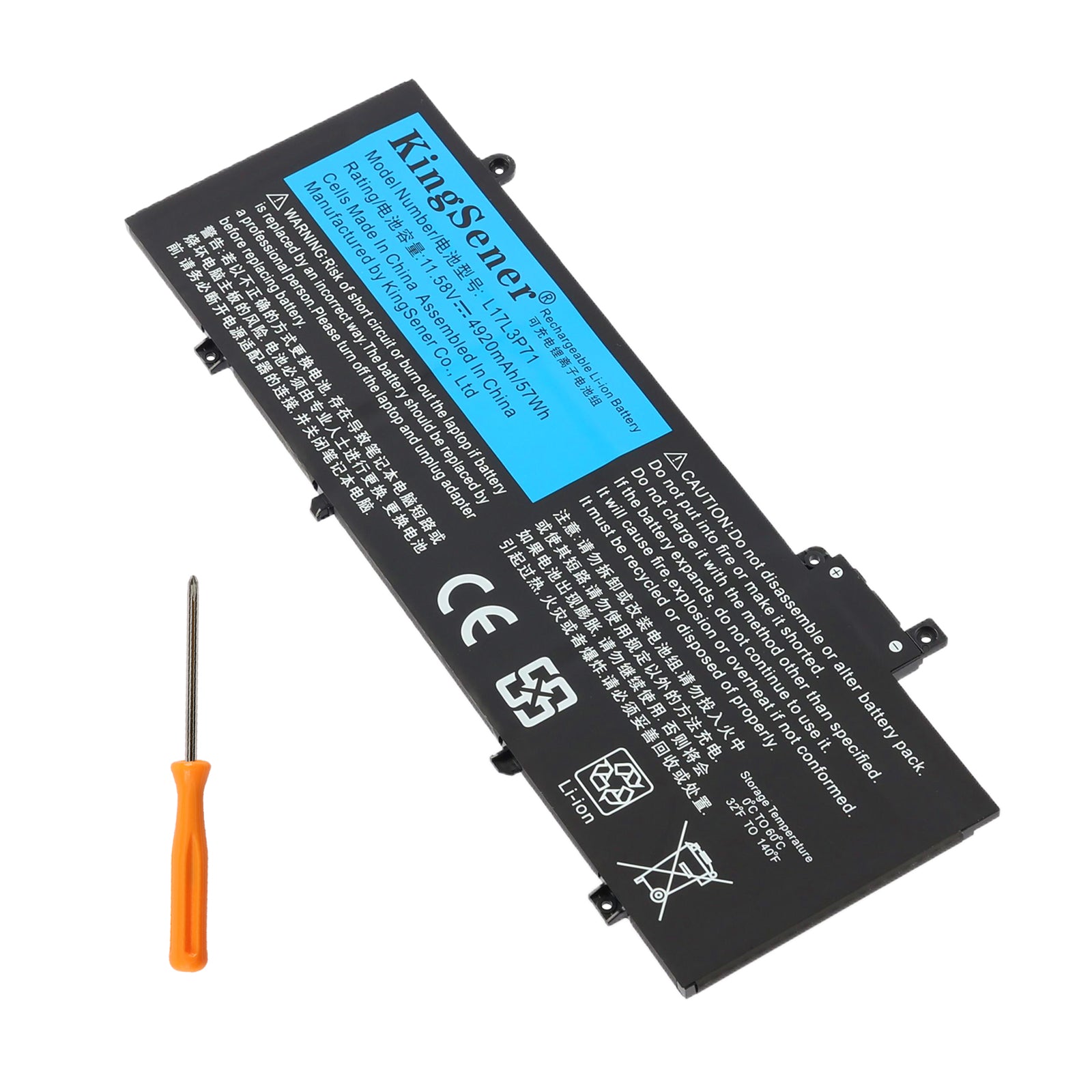 L17L3P71 Replacement Battery for Lenovo ThinkPad T480S - Front View on White