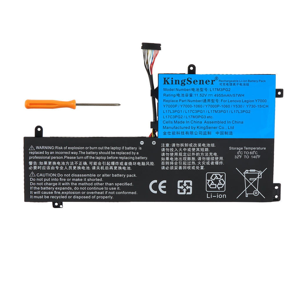 L17M3PG2 Laptop Battery for Lenovo, 11.52V 57Wh, wide black internal pack showing multi-cell arrangement.