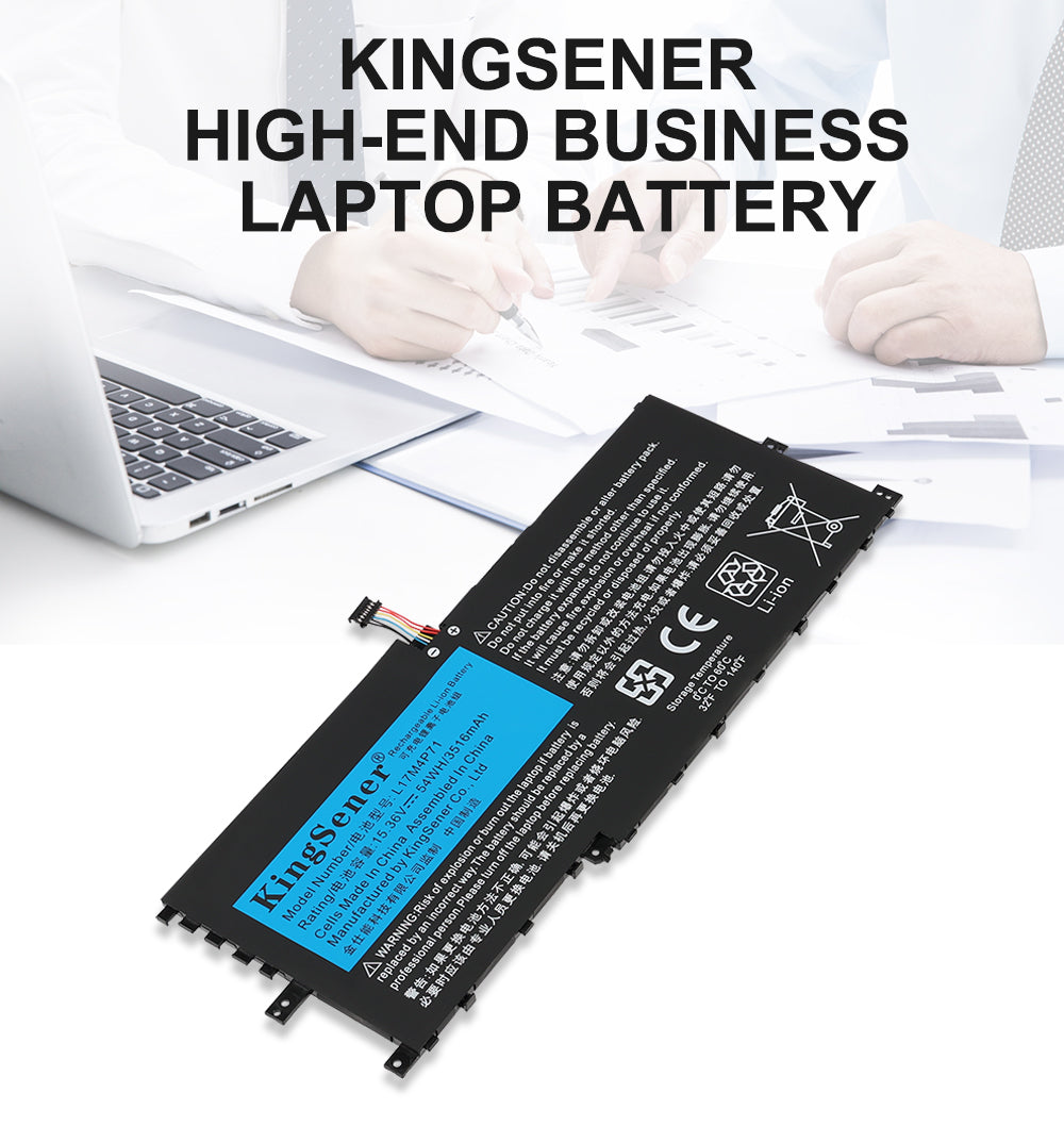 L17M4P71 Replacement Laptop Battery for Lenovo, 15.36V 54Wh/3520mAh, perspective view of the battery casing and mounting tabs