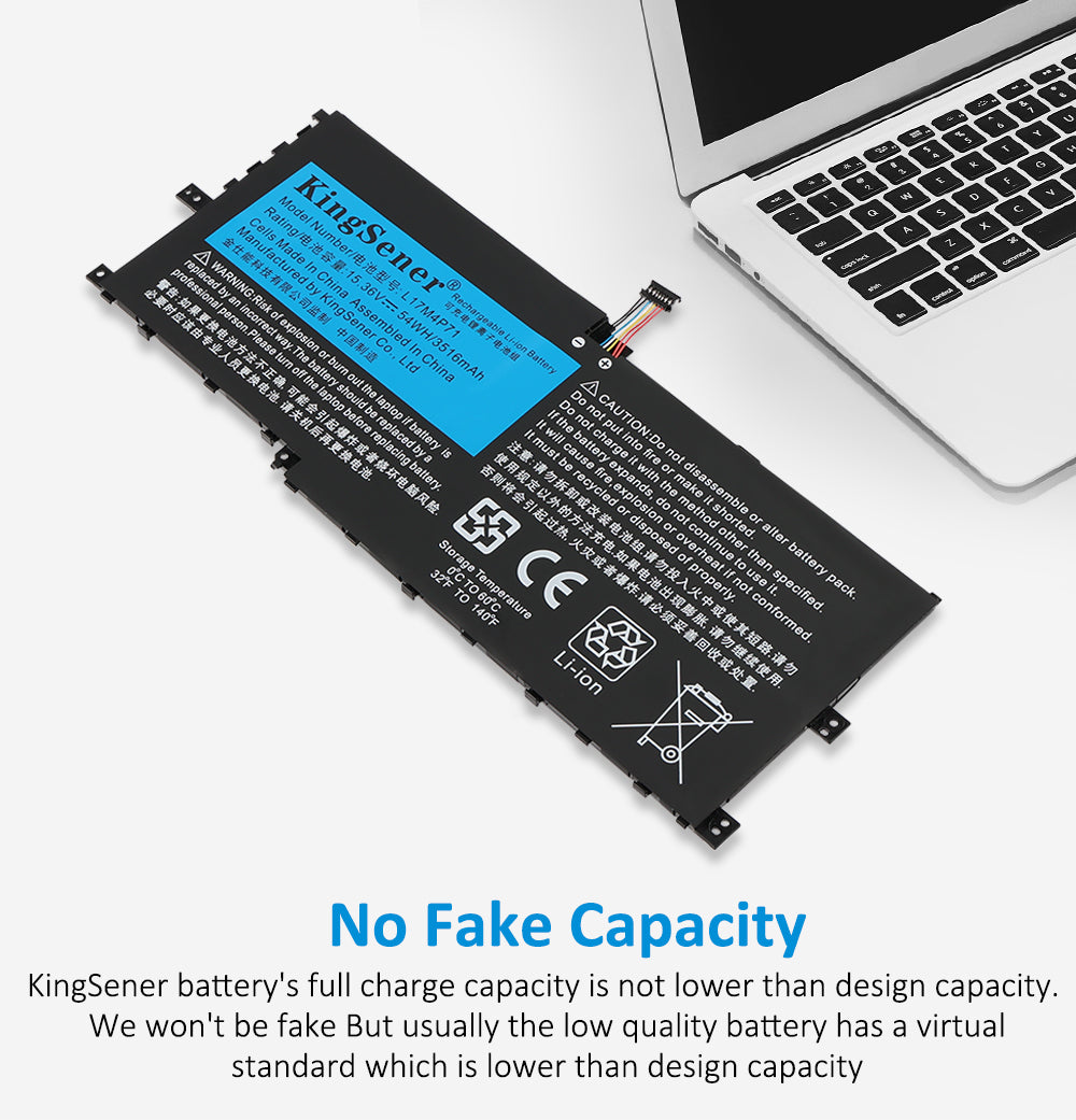 L17M4P71 Replacement Laptop Battery for Lenovo, 15.36V 54Wh/3520mAh, side profile highlighting the slim form factor.