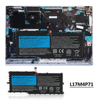 L17M4P71 Replacement Laptop Battery for Lenovo, 15.36V 54Wh/3520mAh, rear view showing the smooth surface and structural desi