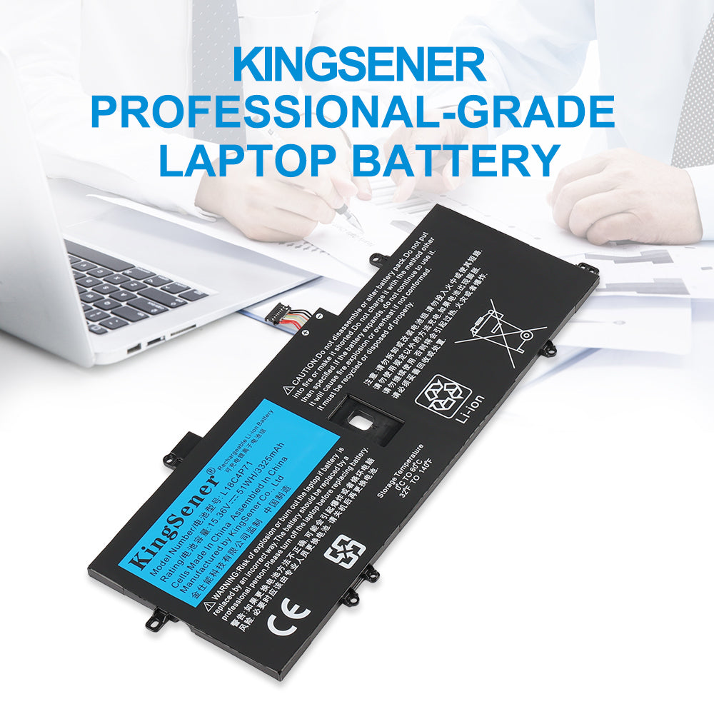 L18C4P71 rechargeable Li-ion battery for Lenovo X1 Yoga series, 51WH capacity, showing light blue technical labels and mounting tabs.