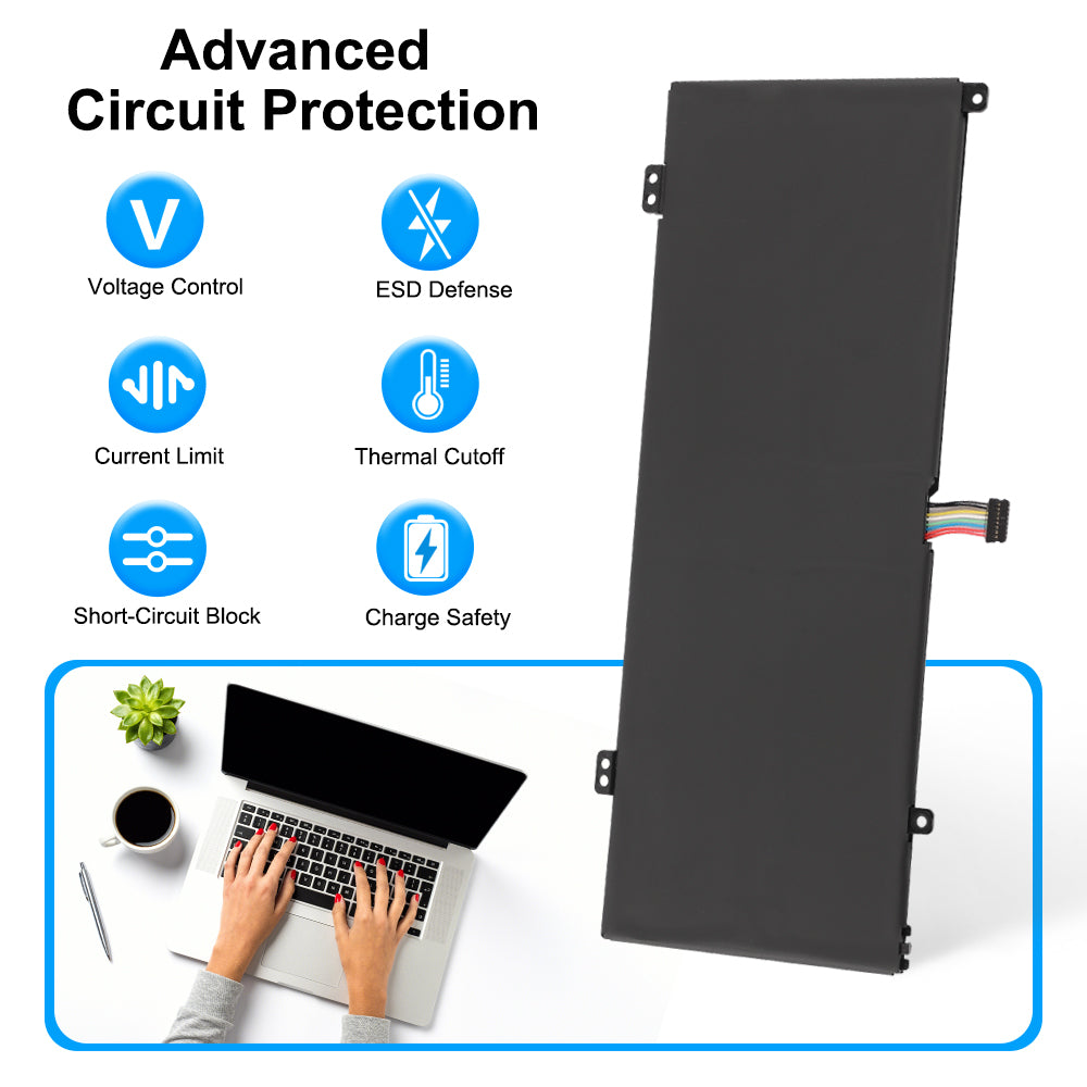 L18C4PF0 Laptop Battery for Lenovo, 15.36V 45Wh, showing flat black casing with screw-hole tabs and connector