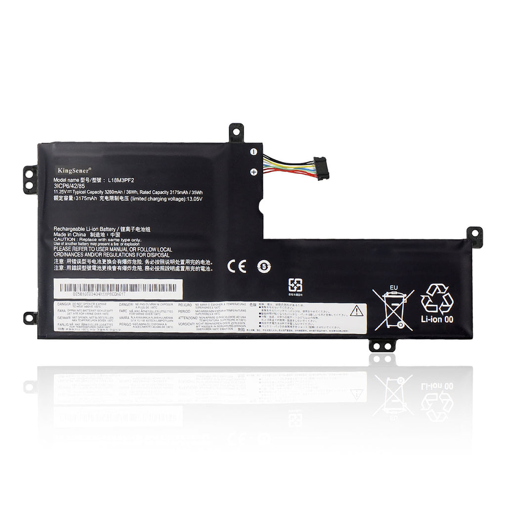 L18M3PF2 Replacement Laptop Battery for Lenovo IdeaPad, 11.25V 36Wh 3280mAh, Black L-shaped with 5-wire connector.
