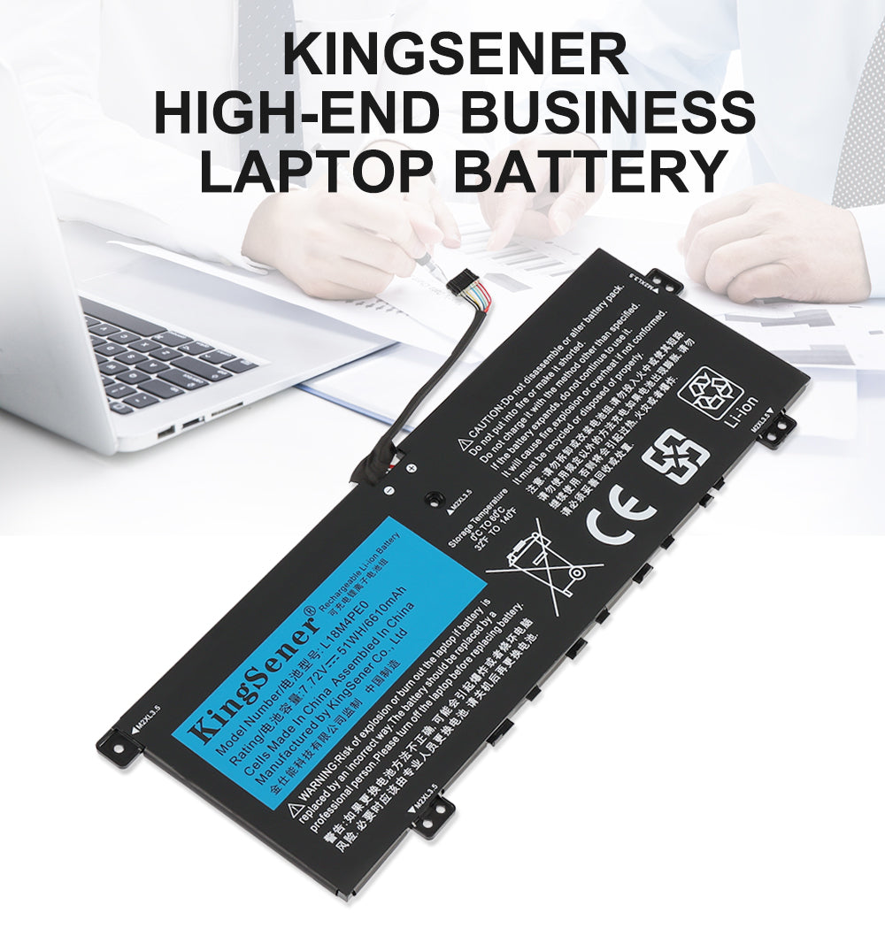 L18M4PE0 Laptop Battery for Lenovo Yoga, 7.72V 51Wh, showing slim internal unit and connector cable