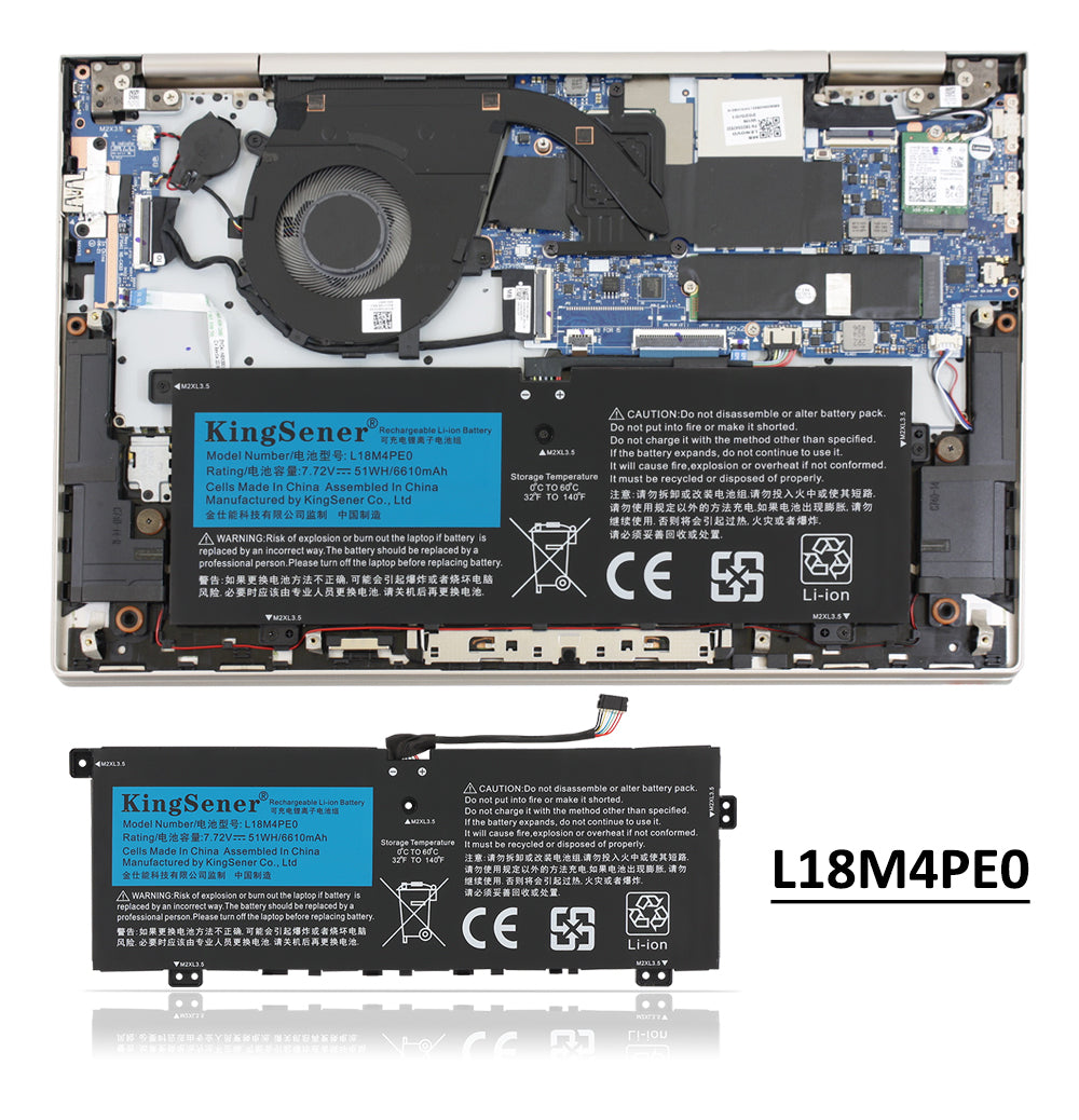 L18M4PE0 Laptop Battery for Lenovo Yoga, 7.72V 51Wh, showing slim internal unit and connector cable