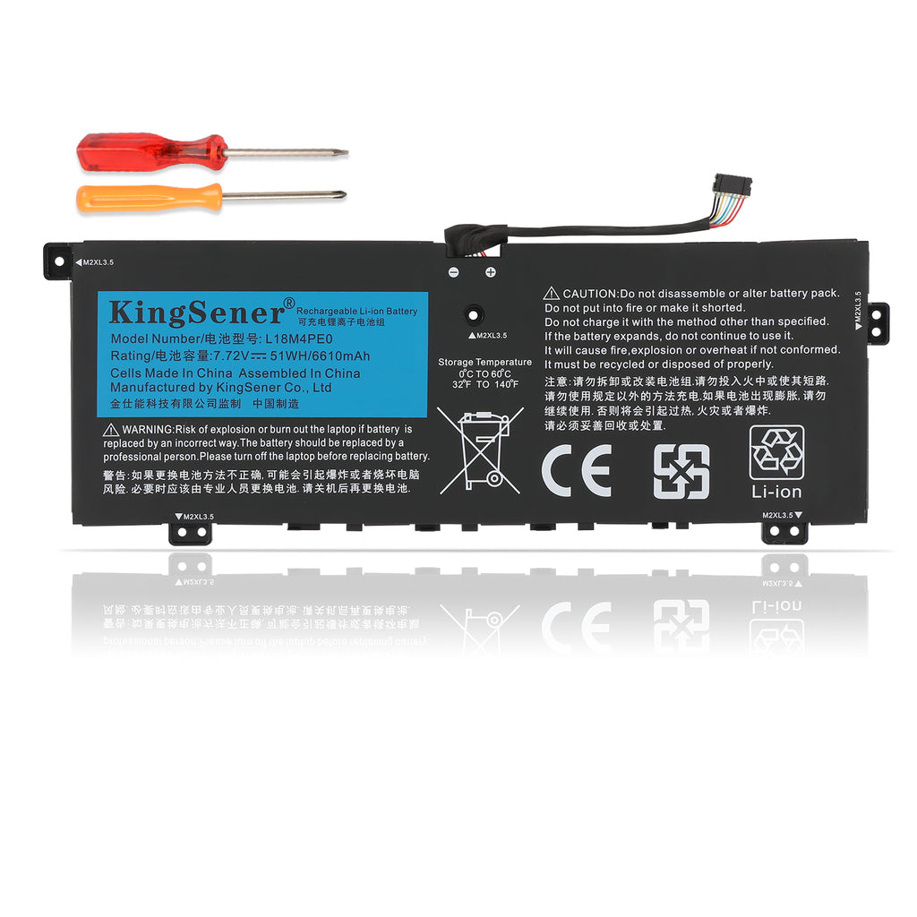 L18M4PE0 Laptop Battery for Lenovo Yoga, 7.72V 51Wh, showing slim internal unit and connector cable