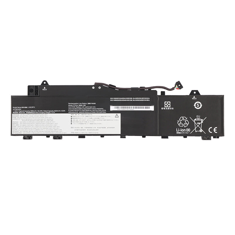 L19M3PF4 Replacement Laptop Battery for Lenovo IdeaPad, 11.55V 56.5Wh 4965mAh, Wide black battery with connector and barcode.