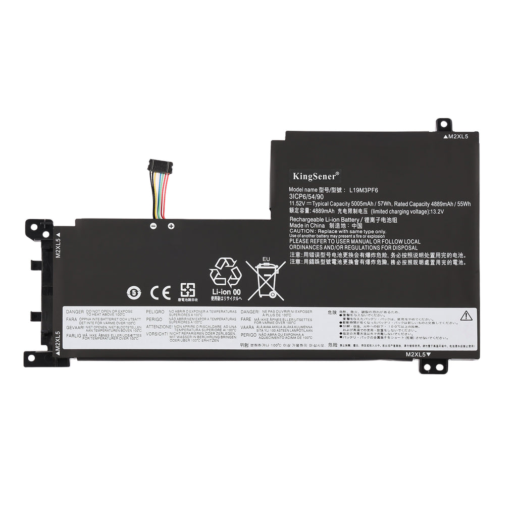 L19M3PF6 Laptop Battery for Lenovo IdeaPad, 11.52V 57Wh, showing internal unit with mounting tabs