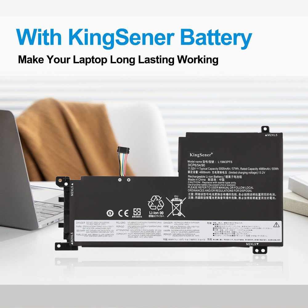 L19M3PF6 Laptop Battery for Lenovo IdeaPad, 11.52V 57Wh, showing internal unit with mounting tabs
