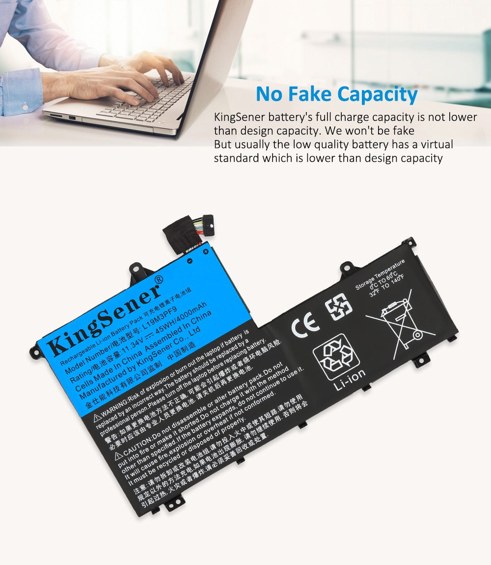 L19M3PF9 Laptop Battery for Lenovo ThinkBook, 11.34V 45Wh, showing internal unit and white labels