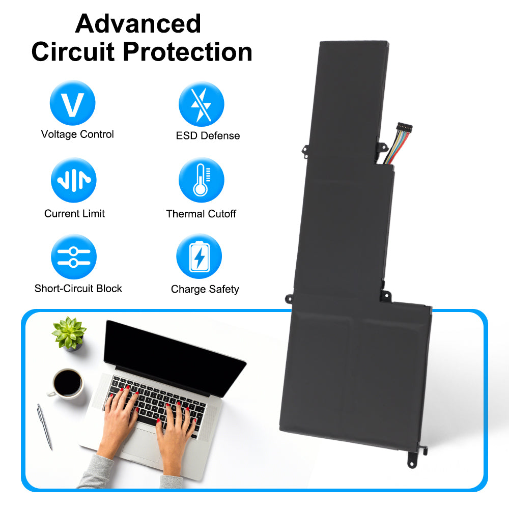 L19M4PF4 Replacement Laptop Battery for Lenovo, 15.36V, rear view showing the smooth surface and structural design.