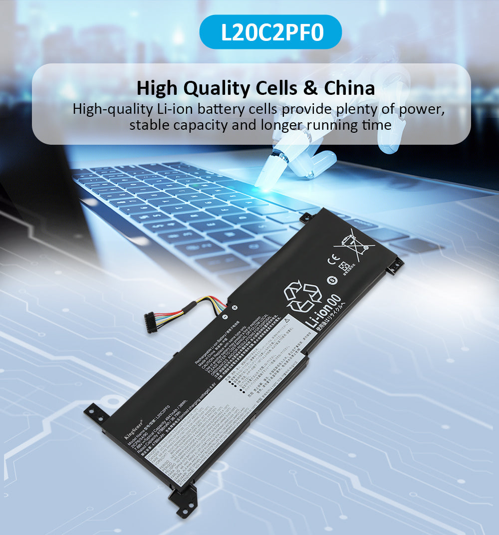 L20L2PF0 Replacement Laptop Battery for Lenovo, 7.68V, rear view showing the smooth surface and structural design.