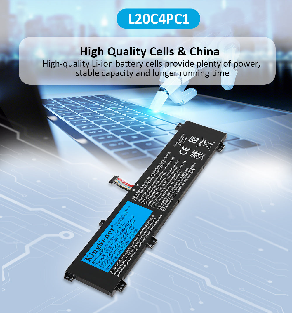 L20C4PC1 Replacement Laptop Battery for Lenovo, , perspective view of the battery casing and mounting tabs.