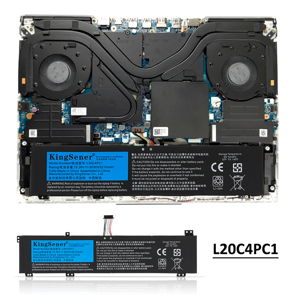 L20C4PC1 Replacement Laptop Battery for Lenovo, , rear view showing the smooth surface and structural design.