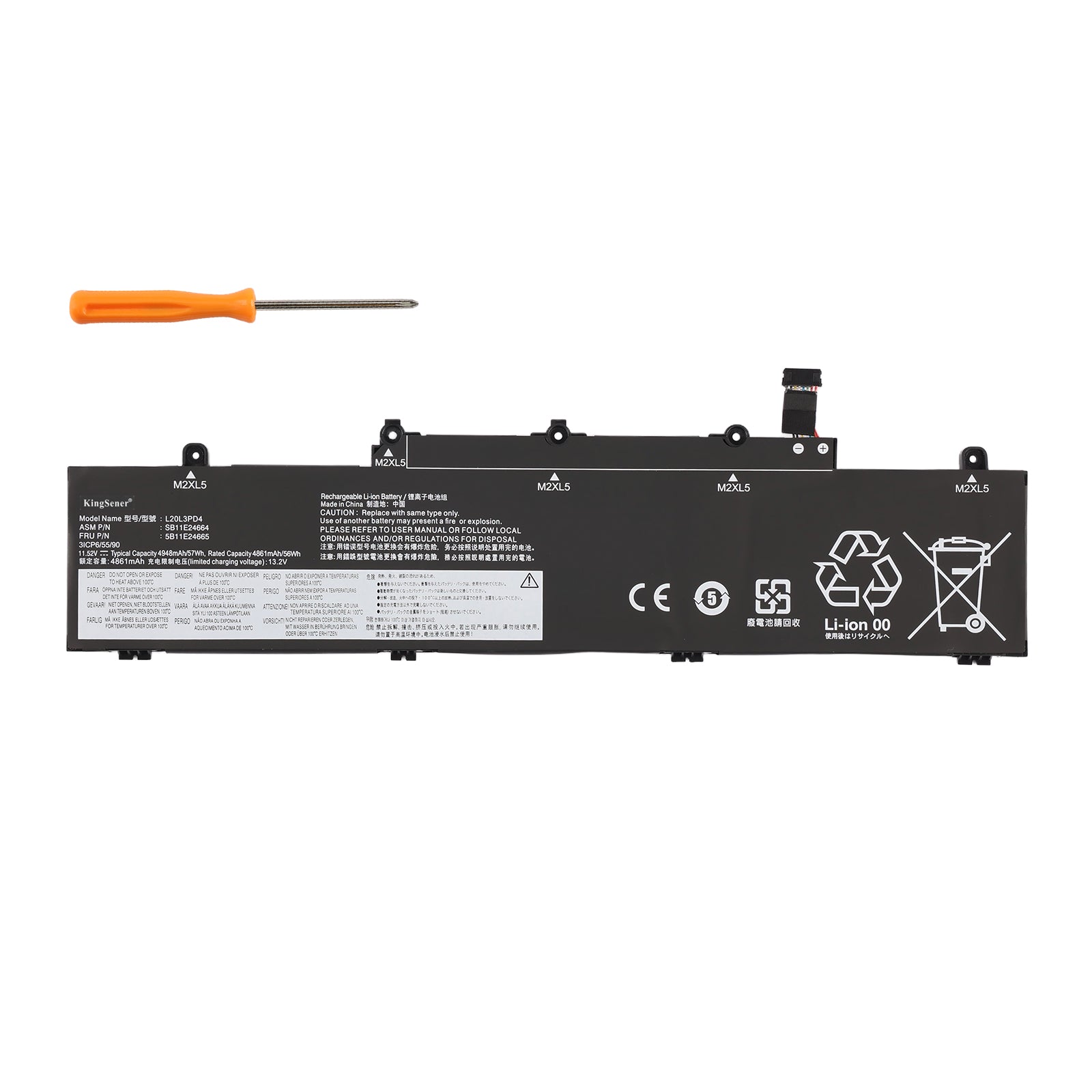 L20L3PD4 battery with screwdriver on white background