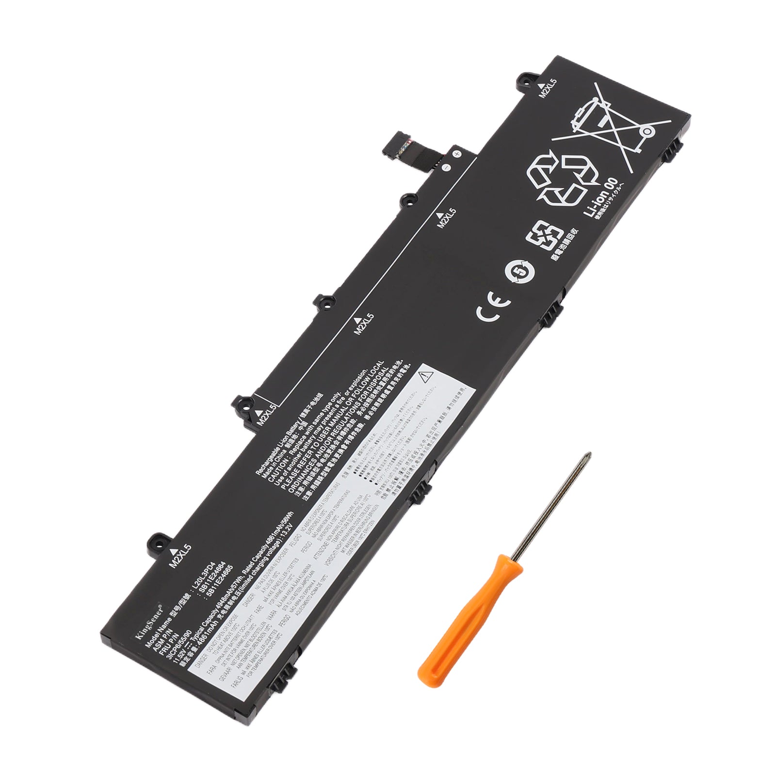 L20L3PD4 battery with screwdriver on white background