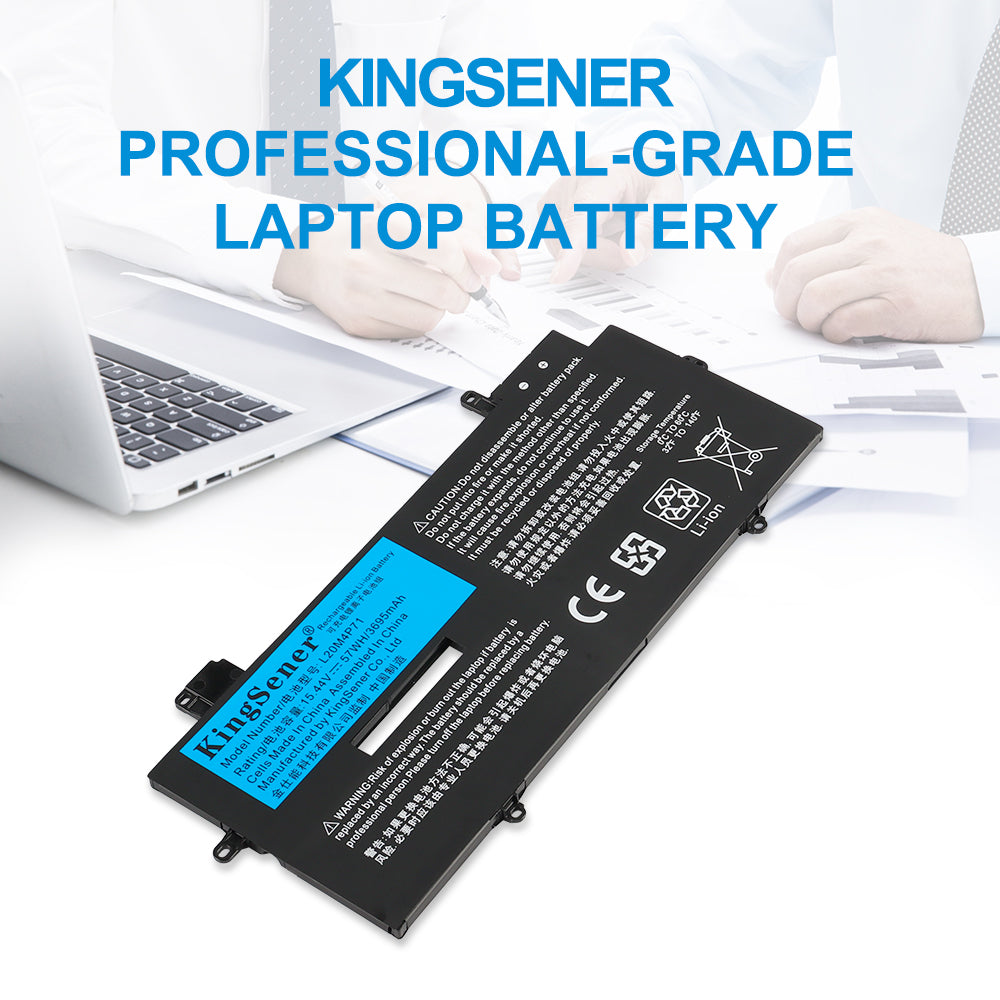 L20D4P71 Replacement Laptop Battery for Lenovo, 15.44V, perspective view of the battery casing and mounting tabs.