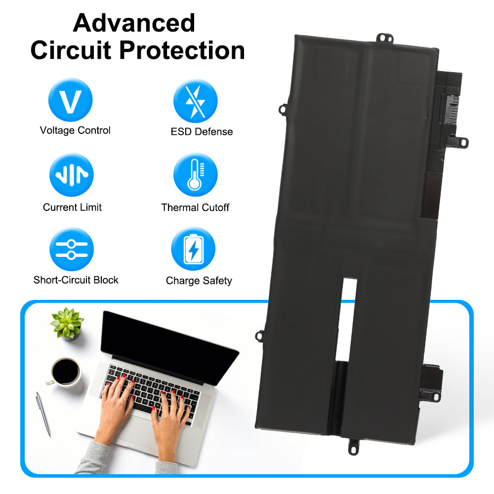 L20D4P71 Replacement Laptop Battery for Lenovo, 15.44V, rear view showing the smooth surface and structural design.