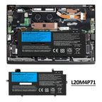 L20D4P71 Replacement Laptop Battery for Lenovo, 15.44V, perspective view of the battery casing and mounting tabs.