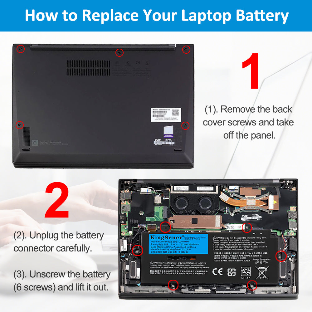 L20D4P71 Replacement Laptop Battery for Lenovo, 15.44V, rear view showing the smooth surface and structural design.