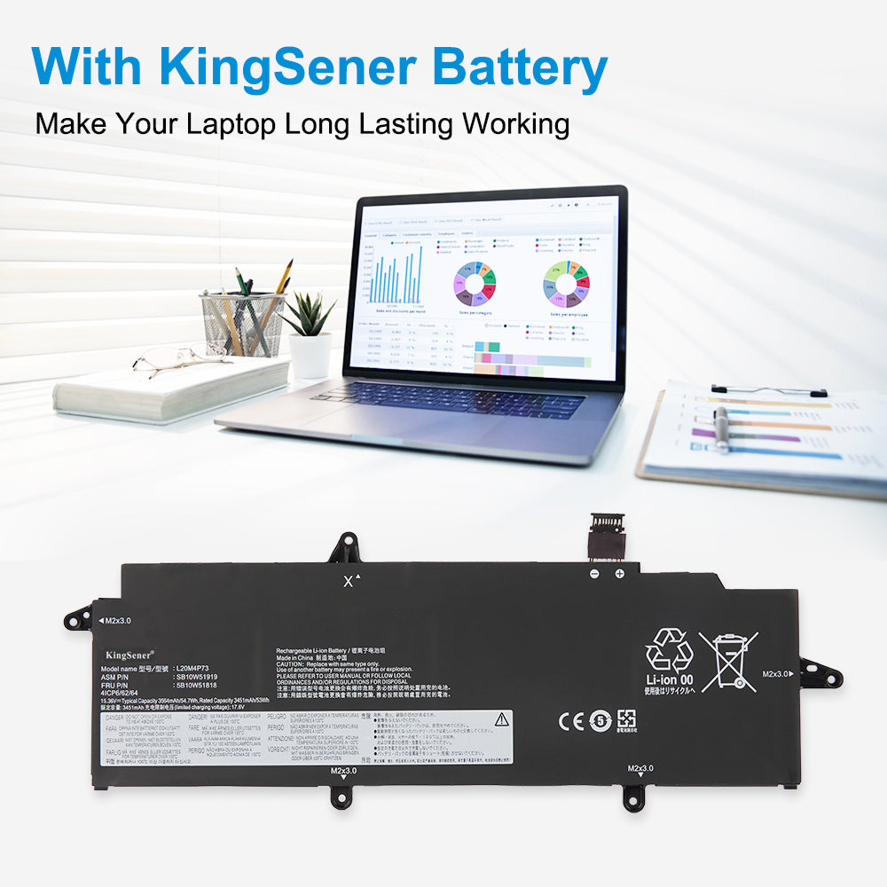 L20M4P73 Replacement Laptop Battery for Lenovo, 7Wh, side profile highlighting the slim form factor.