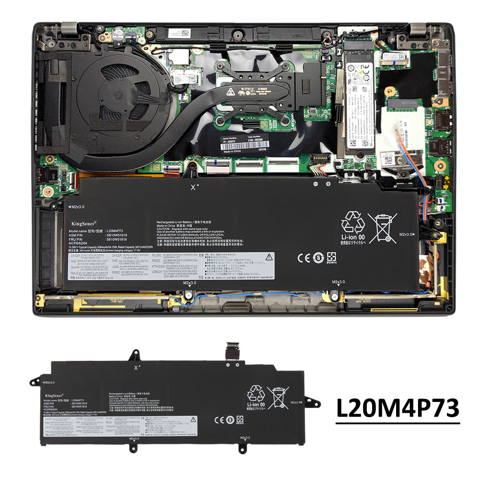 L20M4P73 Replacement Laptop Battery for Lenovo, 7Wh, perspective view of the battery casing and mounting tabs.