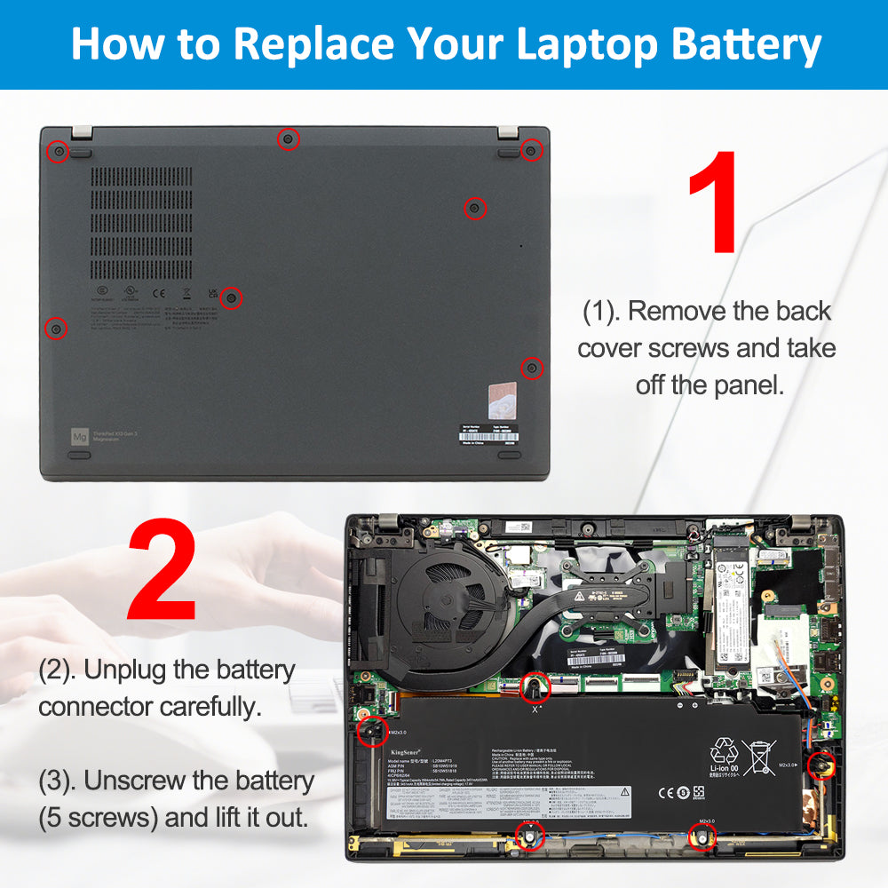 L20M4P73 Replacement Laptop Battery for Lenovo, 7Wh, rear view showing the smooth surface and structural design.