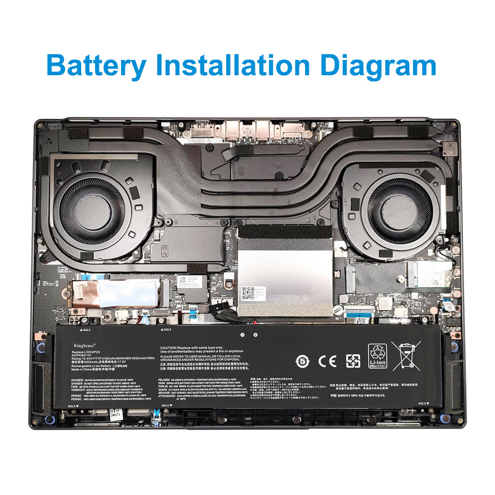 L22C4PC0 battery installation diagram inside Lenovo ThinkBook Legion laptop chassis