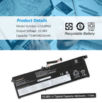 L22L4PG3 Replacement Battery for Lenovo, 15.36V 71Wh, back side showing flat surface and screw holes