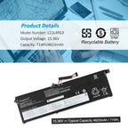L22B4PG3 Replacement Battery for Lenovo, 15.36V 71Wh, rear view showing the smooth black casing and mounting points