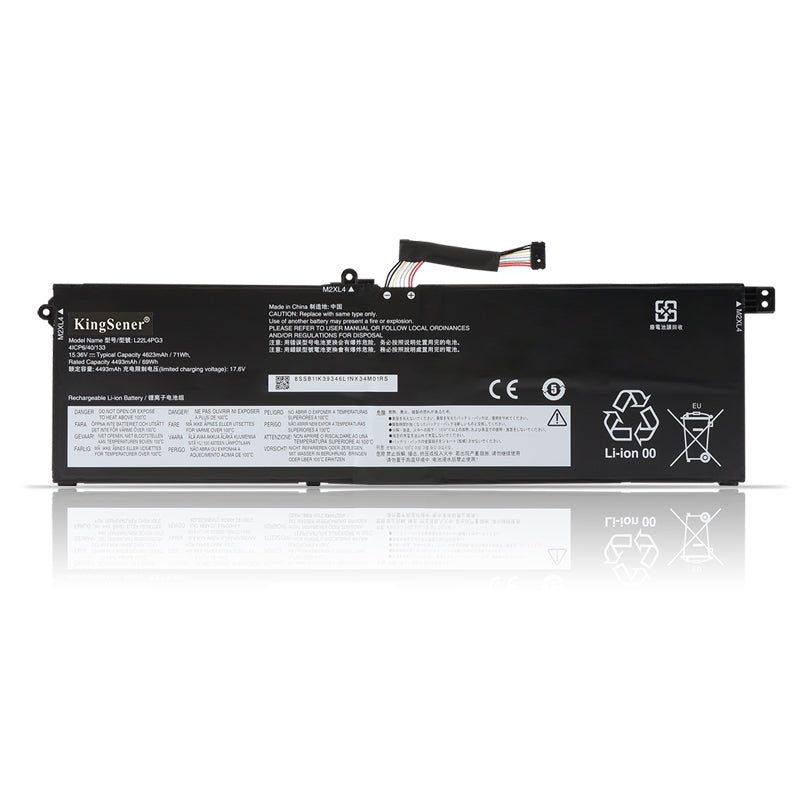 L22L4PG3 Replacement Battery for Lenovo, 15.36V 71Wh, front view showing model labels and safety certifications