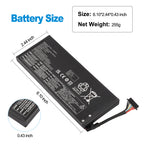 L23M2PK0 battery dimensions showing 6.10 in length, 2.44 in width, 0.43 in thickness, weight 255g