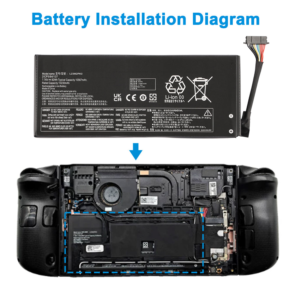 L23M2PK0 battery installation diagram inside Lenovo Legion Go 8APU1 handheld gaming console