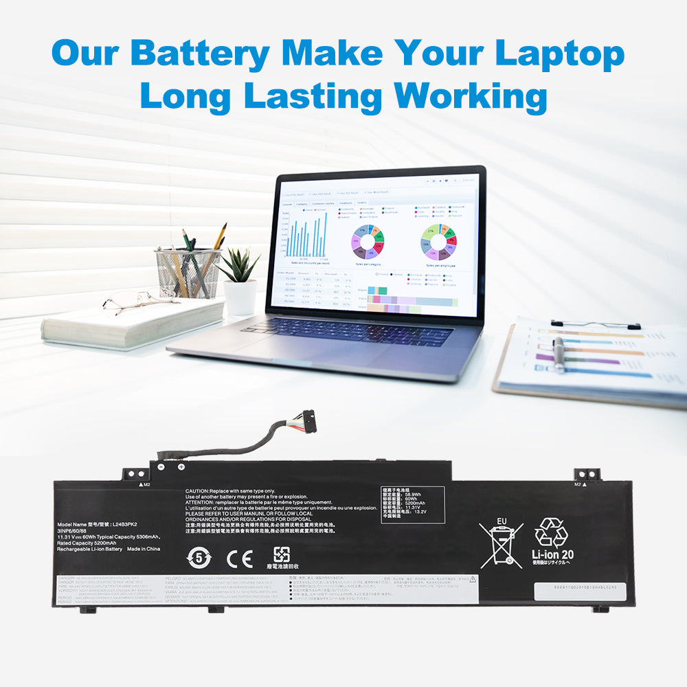 L24B3PK2 60Wh battery powers Lenovo IdeaPad Slim laptop for all-day office work, data analysis and business productivity