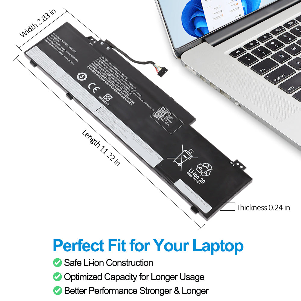 L24B3PK2 replacement battery dimensions 11.22 x 2.83 x 0.24 inch, precision fit for Lenovo IdeaPad Slim 3 and Slim 5 series chassis