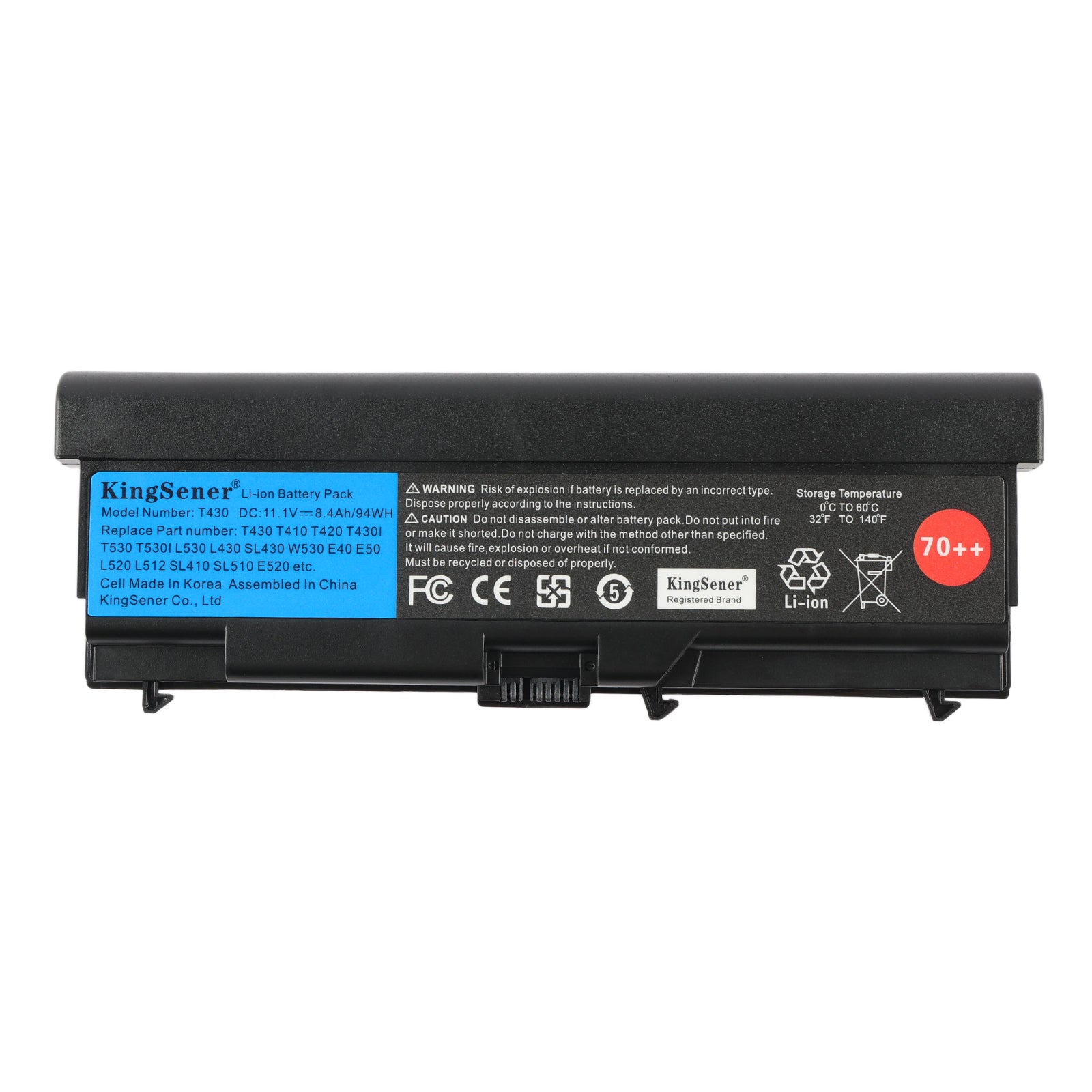Replacement Battery For Lenovo ThinkPad T430 94WH - Front View on White