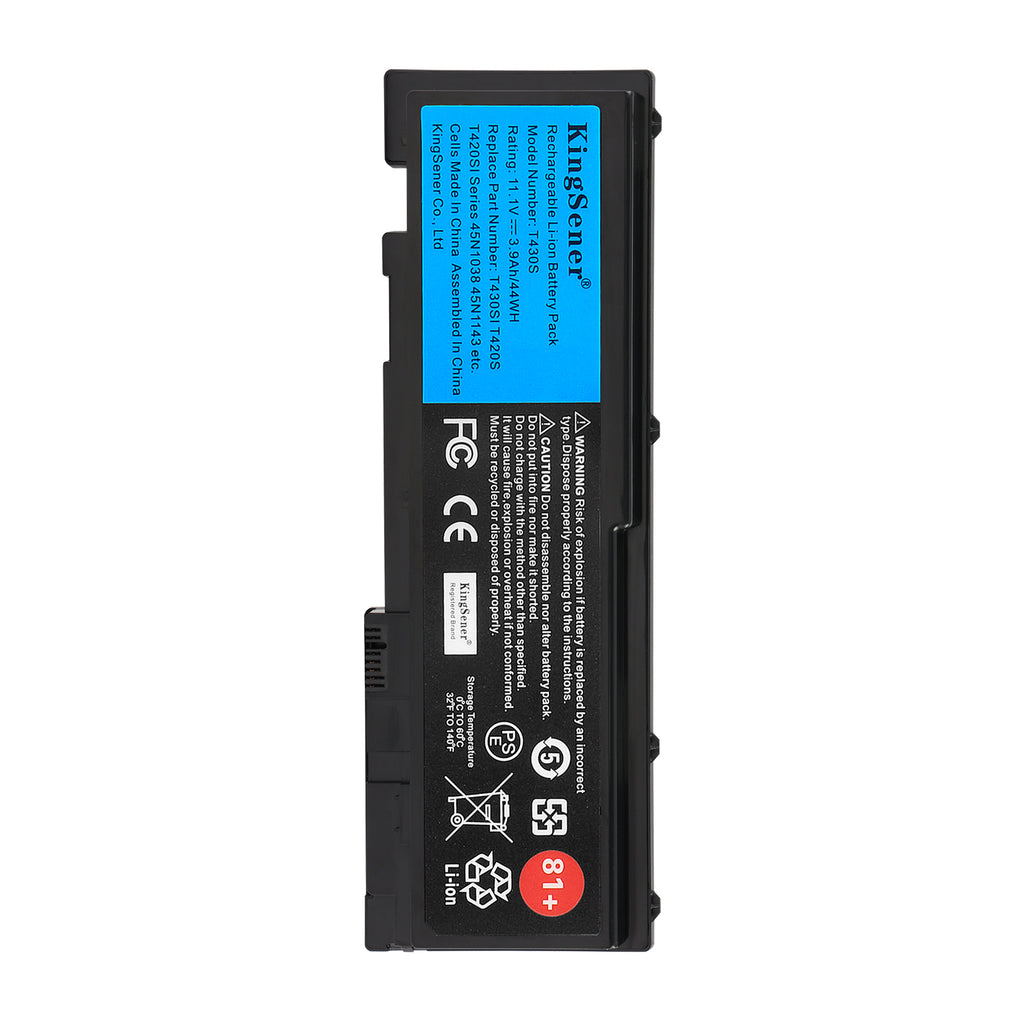 T430S laptop battery for Lenovo, 11.1V 44Wh, top view showing the locking mechanism and battery contacts