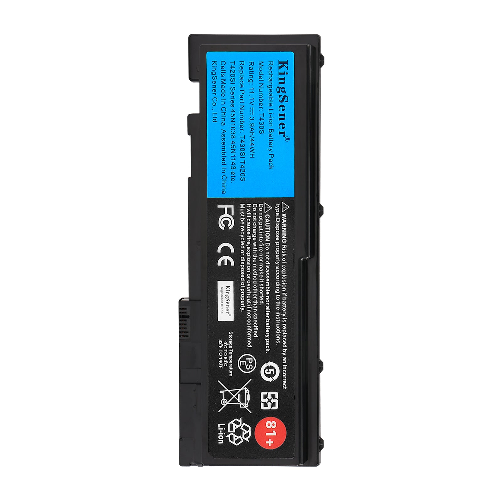 T430S laptop battery for Lenovo, 11.1V 44Wh, top view showing the locking mechanism and battery contacts